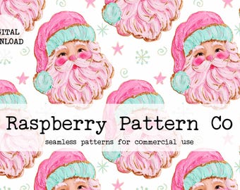 Preppy Painted Santa seamless file, Coquette Santa seamless, Glitter Christmas seamless, Pink Santa, Pastel Christmas, Digital Download