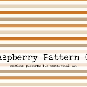 May include: A seamless pattern with horizontal stripes in beige and orange. The text "Raspberry Pattern Co. seamless patterns for commercial use" is at the bottom of the image.