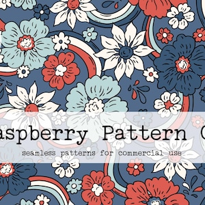 Fourth of July Retro Rainbow Floral Seamless File, USA Patriotic 4th of July seamless file, Red White Blue Floral seamless pattern