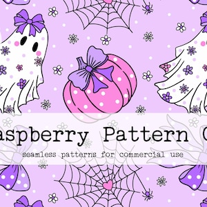 Coquette Halloween naadloos bestand, Cute Ghosts Pumpkins Spiderweb en strikken naadloos, Halloween Bows naadloos, Coquette Ghost Pumpkin naadloos