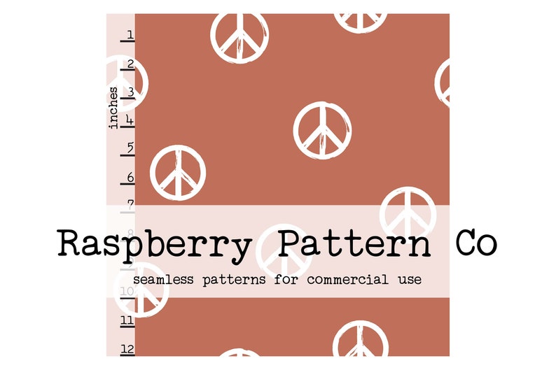 Peace Sign Raspberry Peace Sign Hippie Rust Seamless Pattern Boho Neutral for Commercial Use ...