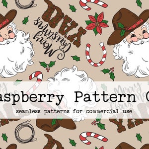 Merry Christmas Y'all Cowboy Santa Seamless Pattern for Commercial Use, Christmas seamless repeat pattern, Western Santa Christmas seamless