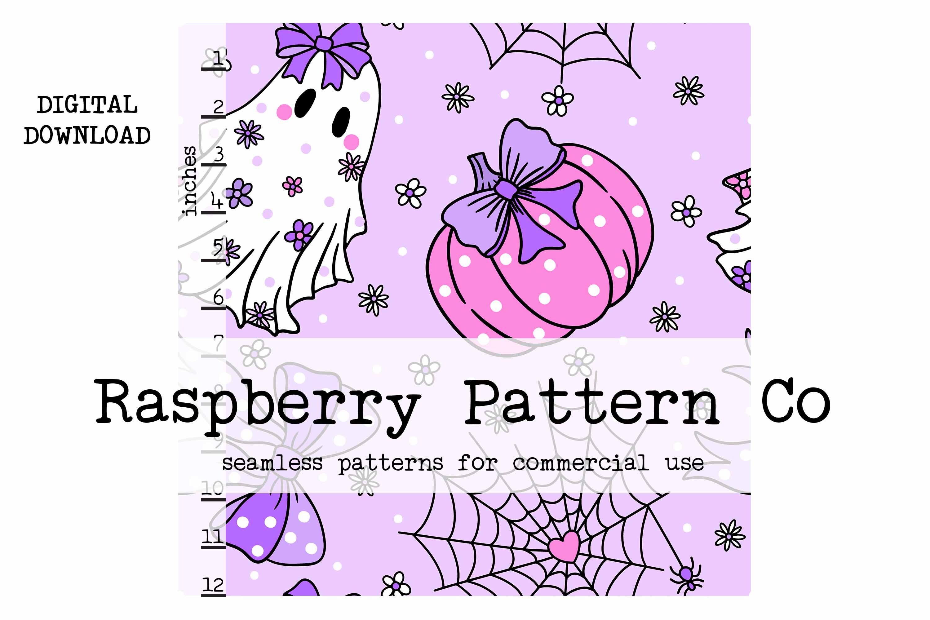 Coquette Halloween Seamless File, Cute Ghosts Pumpkins Spiderweb and ...