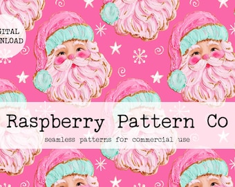 Fichier transparent Père Noël peint BCBG, Coquette Père Noël sans couture, Noël paillettes sans couture, Père Noël rose, Noël pastel, téléchargement numérique