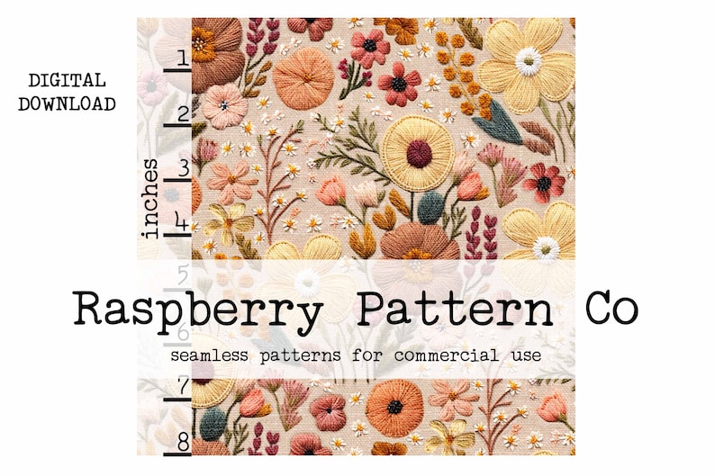 Embroidery Seamless File, Spring Floral Embroidery seamless, Cottagecore boho seamless,Wildflower embroidery seamless pattern,daisy seamless image 2