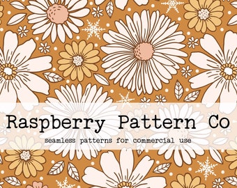 Fichier de motif floral sans couture de Noël, motif de répétition sans couture rétro flocon de neige Noël doré, sans couture du père Noël Boho, floral de Noël rétro