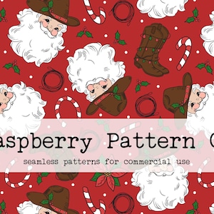 Cowboy Santa Seamless Pattern for Commercial Use, Christmas seamless repeat pattern, Santa seamless file, Western Christmas seamless file