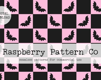 Halloween Bats Seamless Pattern, Halloween Checker seamless, Ghost bat skull pumpkin seamless, Pink Halloween seamless, Witchy Halloween