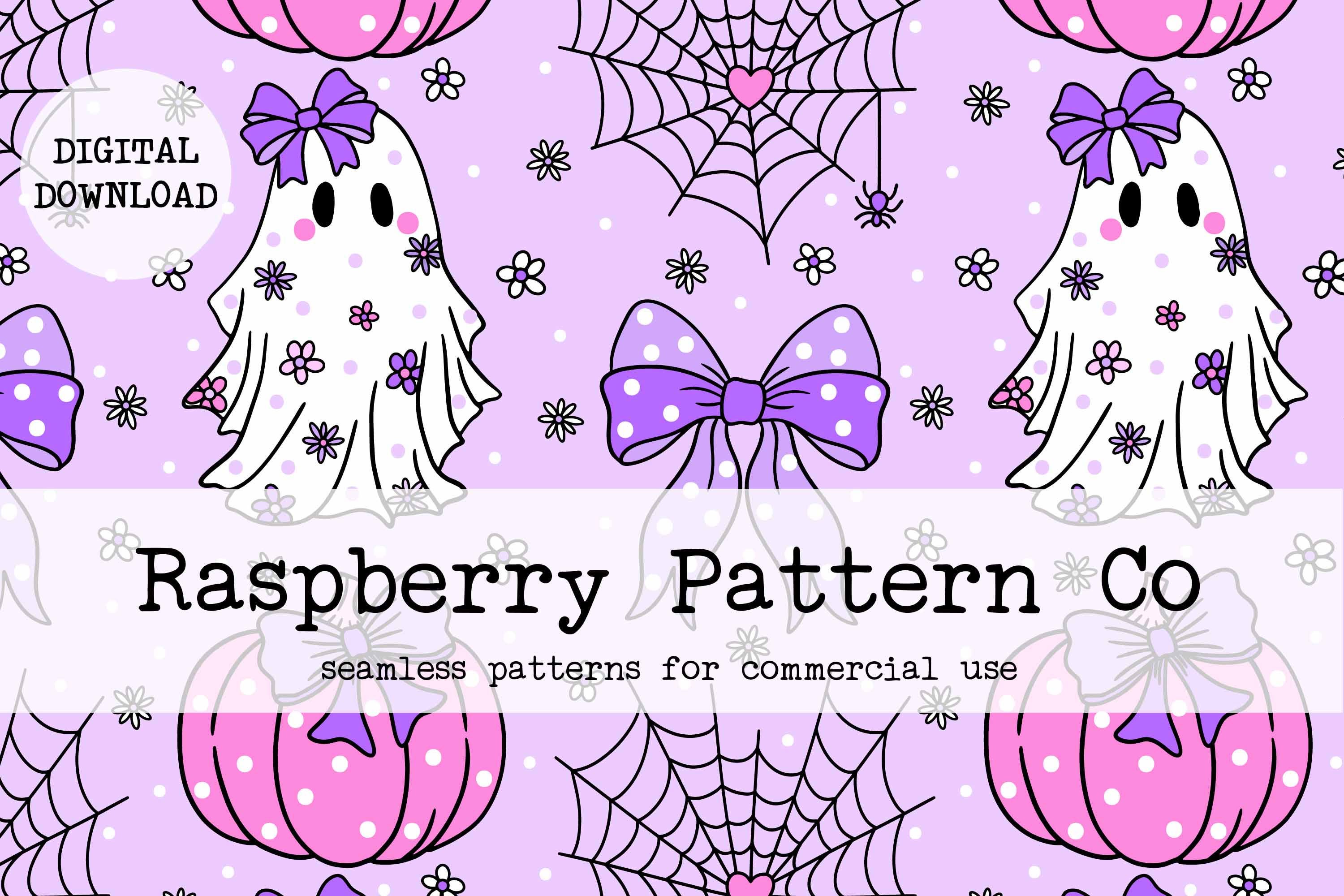 Coquette Halloween Seamless File, Cute Ghosts Pumpkins Spiderweb and ...