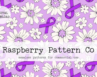 Patrón floral sin costuras de cinta de concientización sobre la epilepsia, cinta morada contra el cáncer PNG, archivo sin costuras de concientización sobre el cáncer