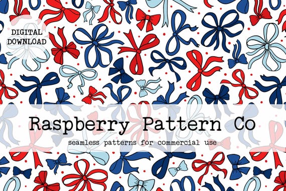 Coquette 4th of July seamless,Coquette Bow seamless,Coquette Patriotic Bow seamless,Bow Heart PNG,Red White Blue Bow seamless,Fourth of July