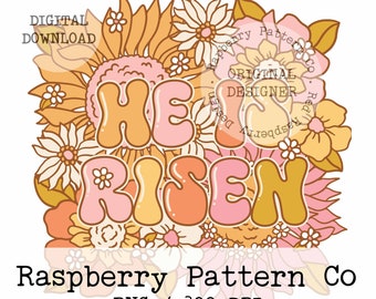 He Is Risen PNG Sublimation, Floral He Is Risen PNG, Cross Sublimation, Vintage Style Floral Cross PNG, Christian png, Bible Verse png