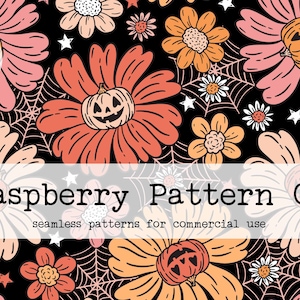 Jack O Lantern Pumpkin Floral Seamless Pattern for Commercial Use, halloween floral pumpkin seamless, Spider spiderweb spooky seamless