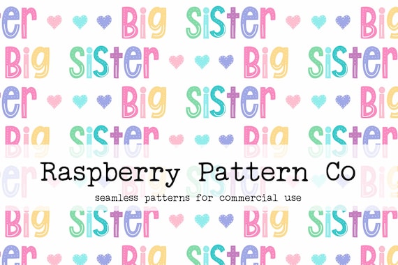 Big Sister Hearts Bright Rainbow Boho Seamless Pattern File for Commercial Use, little sister seamless, little sis, big sis, sister seamless