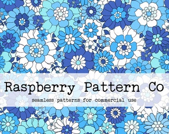 Vintage Retro Floral Blau Flower Power 70er Jahre Nahtloses Muster Boho für kommerzielle Nutzung, Florales nahtloses Muster, nahtloses Rapportmuster
