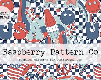 Retro Patchwork Seamless File, Patriotic Patchwork digital paper, USA Collage seamless, Stars and Stripes patchwork ,4th of July seamless