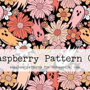 Floral Ghosts Halloween Seamless Pattern File, Pastel Halloween seamless, bat skull pumpkin seamless, Spooky Creepy Cute Halloween seamless,