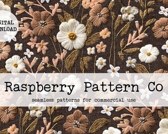 Embroidery Seamless File, Fall Floral Embroidery seamless, Cottage core boho seamless,Wildflower embroidery seamless pattern,daisy seamless