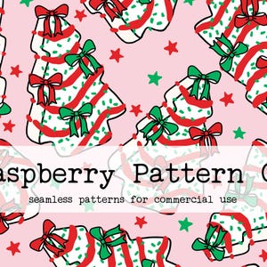 Coquette Christmas Tree Cakes seamless pattern, Debbie Cakes seamless, Christmas Desserts seamless, Cute Christmas Sweets,Coquette Christmas