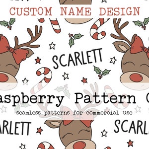 Christmas Reindeer Seamless Pattern + Custom Name for Commercial Use, Christmas seamless repeat pattern, Custom seamless file, Reindeer png