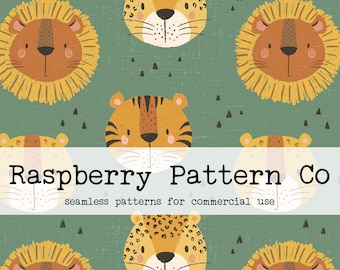 Safari Cats Kids Boho Gender Neutral Seamless Pattern for Commercial Use, lion seamless, Leopard seamless file, cheetah seamless pattern