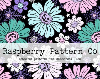 Jack O Lantern Pumpkin Floral Pastel Halloween Seamless Pattern File, halloween floral pumpkin seamless, Spider spiderweb spooky seamless