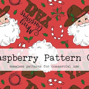 Merry Christmas Y&#39;all Cowboy Santa Seamless Pattern for Commercial Use, Christmas seamless repeat pattern, Western Santa Christmas seamless