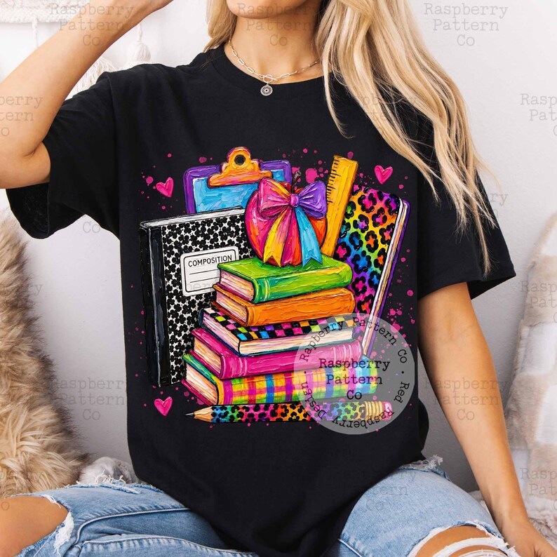 Retro Coquette School PNG, Trendy Back To School PNG, Cute Teacher Shirt Png, First Day of School PNG, Rainbow Leopard School Supplies png image 4