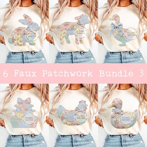 Faux Patchwork Animal Bundle PNG, Grandmacore Easter Designs, Born To Thrift,  (Digital Download)