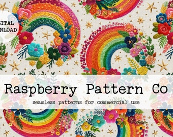 Embroidery Seamless File, Rainbow Embroidery seamless, Rainbow Floral seamless, Floral embroidery seamless pattern, bright floral seamless