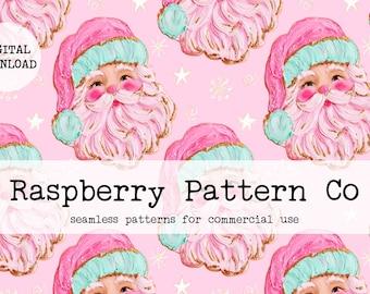 Preppy Painted Santa seamless file, Coquette Santa seamless, Glitter Christmas seamless, Pink Santa, Pastel Christmas, Digital Download