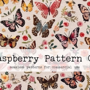 Embroidery Seamless File, Butterfly Floral  Embroidery seamless,Cottage Core boho seamless,Floral embroidery seamless pattern,daisy seamless