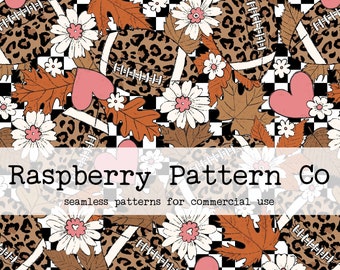 Leopard Football Fall Floral Checker Seamless File for Commercial Use, football seamless pattern, sports seamless pattern, fall seamless