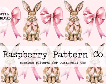 Coquette Bunny naadloos patroon, Coquette Easter naadloos, schattig konijntje naadloos, aquarel Bunny naadloos, Coquette Bow naadloos bestand