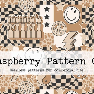 Mama's Mini Retro Patchwork Seamless Pattern, Mini Patchwork seamless, Mother's Day seamless, Retro Patchwork seamless, Retro Mini Seamless