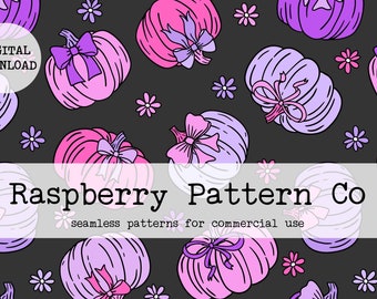Coquette Pumpkin seamless file,Coquette Fall seamless,Fall Floral seamless pattern,Coquette Thanksgiving seamless,Pumpkins and Bows seamless