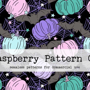 Pumpkins and Bats Halloween Seamless Pattern File, Pastel Halloween seamless, bat skull pumpkin seamless, Creepy Cute Halloween seamless,
