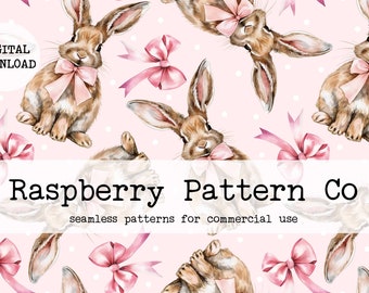 Coquette Bunny Seamless Pattern, Coquette Easter seamless, cute bunny rabbit seamless, Watercolor Bunny seamless, Coquette Bow seamless file