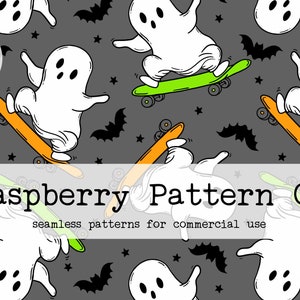 Skateboard Ghosts seamless, Halloween Seamless Pattern, Ghost bat skull pumpkin seamless, Boy Halloween seamless, Creep it Real seamless