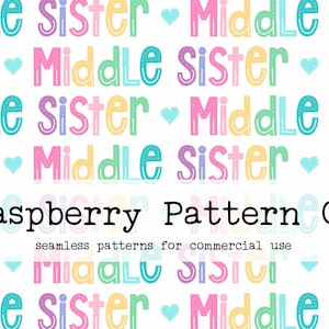 Middle Sister Hearts Bright Rainbow Boho Seamless Pattern File, little sister seamless, little sis, big sis, matching sister seamless