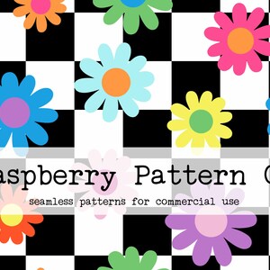 Retro Rainbow Daisy Floral Checker Seamless Pattern for Commercial Use, retro print seamless file, 70s retro seamless, flower power seamless