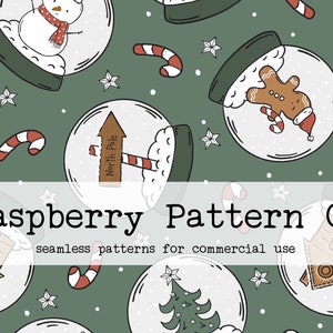 Snow Globe Gender Neutral Seamless Pattern File, Christmas seamless repeat pattern, Gingerbread seamless, Snowman seamless, Christmas Tree