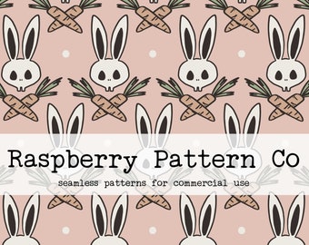 Bunny Skull Carrot Crossbones Boho Neutral Seamless Pattern Boho Neutral for Commercial Use, Easter seamless, pirate bunny rabbit seamless