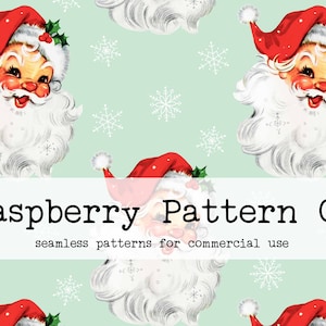 Retro Vintage Santa Seamless Pattern for Commercial Use, Mint Christmas seamless repeat pattern, Retro Red Santa seamless, retro Christmas