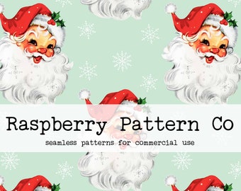 Retro Vintage Santa Seamless Pattern for Commercial Use, Mint Christmas seamless repeat pattern, Retro Red Santa seamless, retro Christmas
