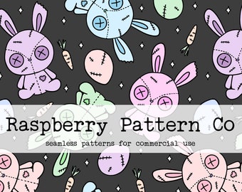 Zombie Bunny Creepy Spooky Easter Pastel Seamless Pattern for Commercial Use, Cute Easter seamless, scary bunny rabbit seamless