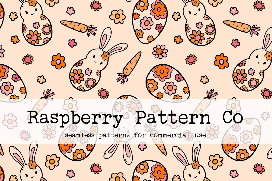 Groovy Retro Bunnies Boho Neutral Seamless Pattern for Commercial Use ...