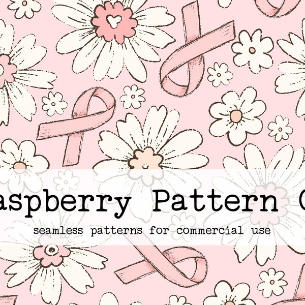 Breast Cancer Pink Ribbon Floral Seamless Pattern Boho Neutral for Commercial Use, Floral seamless design, cancer awareness seamless pattern