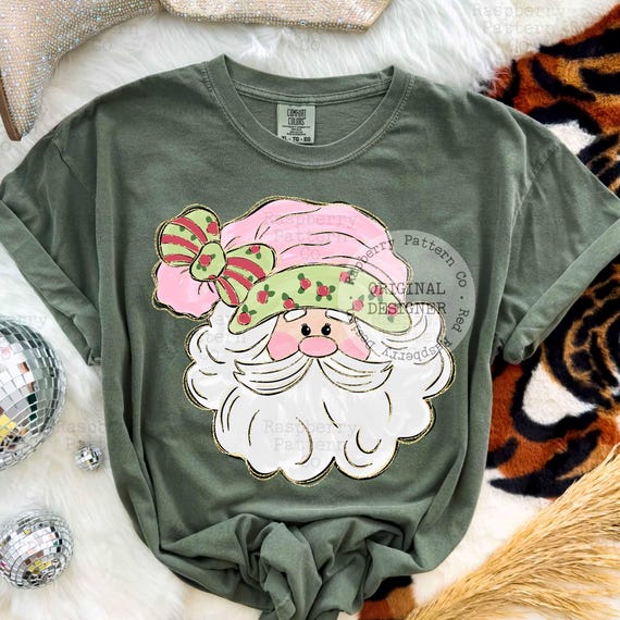 Cute Pink Santa PNG, Hand Drawn Christmas PNG, Coquette PNG , Bows Png, Faux Glitter Png, Brushstroke Sublimation,Holiday Png,Digital Design