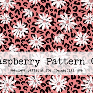Boho Leopard Daisy Floral Neutral Seamless Pattern for Commercial Use, Leopard seamless pattern, boho floral seamless